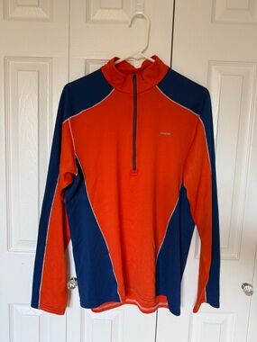 Patagonia Orange and Navy Colorblock Quarter-Zip Pullover